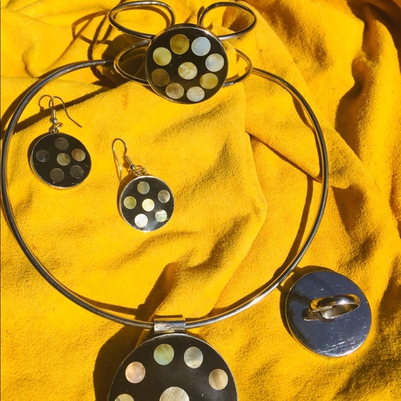 5 Piece Necklace Earring Bracelet Ring Set Abalone - Picture 7 of 8